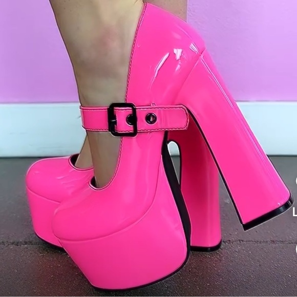 NIB RARE Strange Cvlt Hot Pink Patent Widow Platform Heels - Picture 2 of 8
